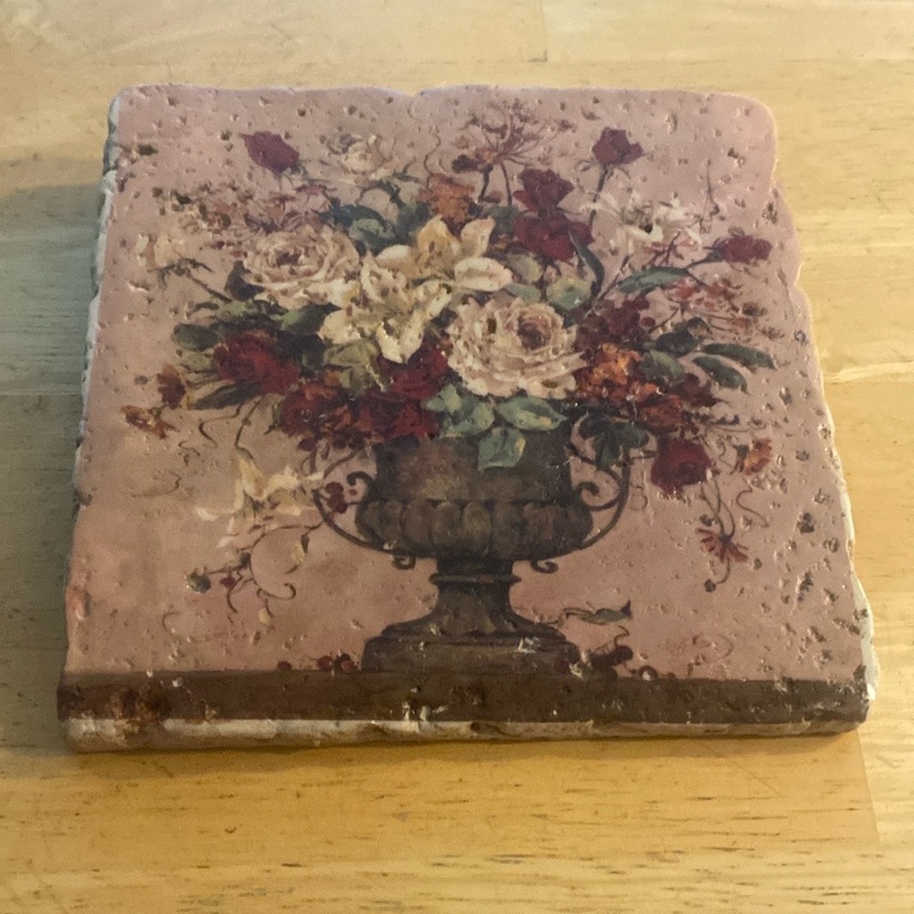 Floral Decorative stone tile. Floral Reflections. Ready to hang 5.75 x 5.75